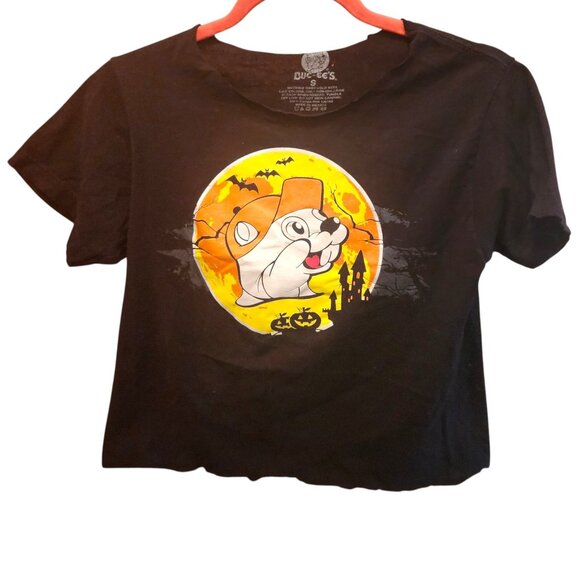 Bucee's LET'S BOO THIS Black Halloween Women's T-Shirt Cropped Custom Sz. Small - Picture 1 of 6